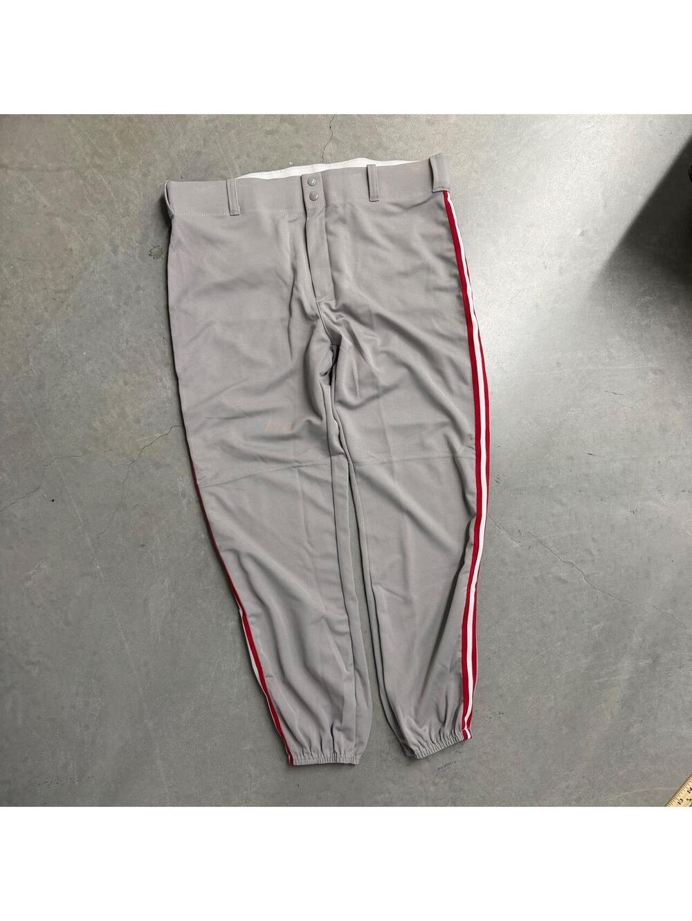 Alleson Athletic 2XL Gray Baseball Pants Red White Stripe Open Bottom Uniform